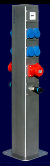 Energy pillar assembled on two sides with sockets, data and pneumatic