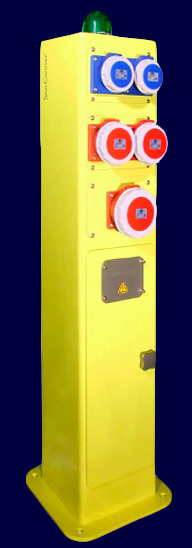 Energy column with distributor behind stable door, sockets and lamp