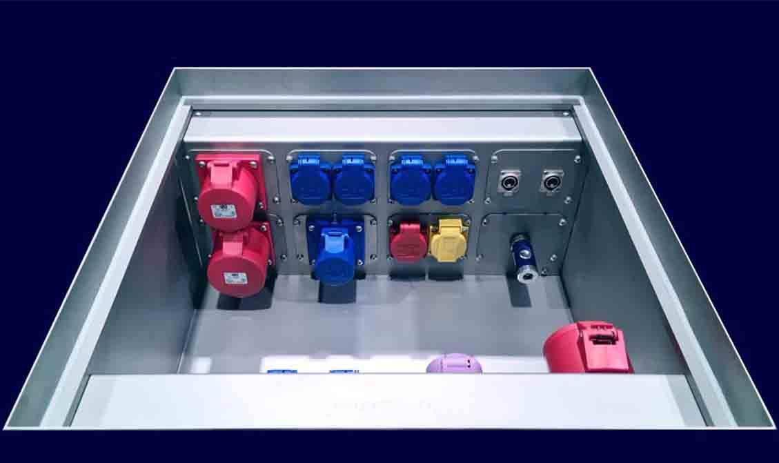 Vloertank VERL met 8 modules, tot 8 CEE 32A of 16 wsd of 32 Data RJ45 of 32 Media Neutrik D-Form