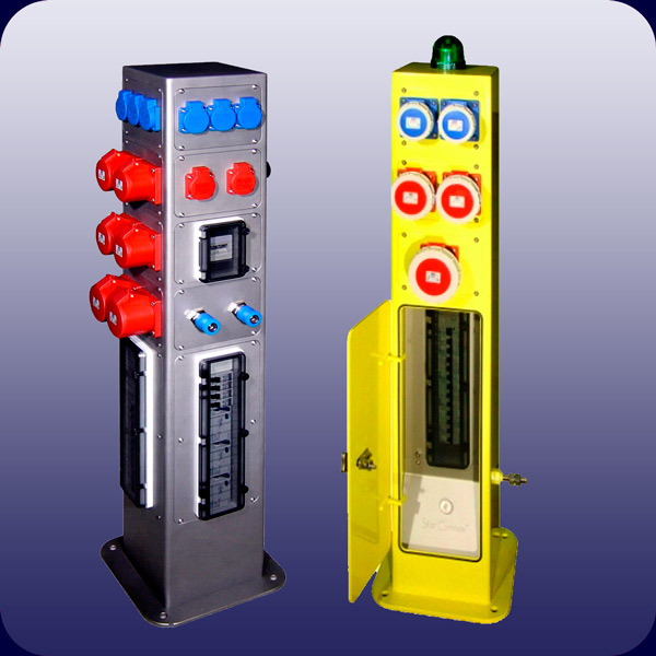 Ein Elektrant mit Steckdosen und Verteiler, und ein Elektrant mit Steckdosen und Verteiler hinter einer T&uuml;r.  Link nach: https://starconnex.de/produkte/elektranten/elektranten-ohne-tueren